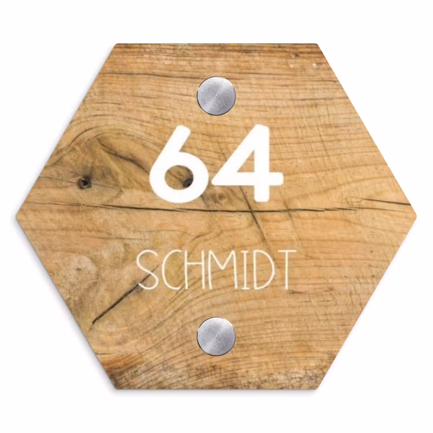 Hout - Modern Naambord Hexagon klein -3d