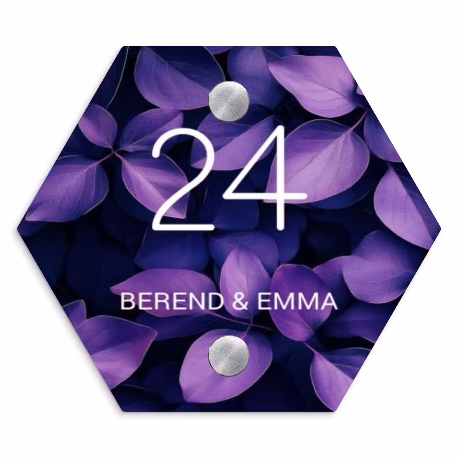 Paarse bladeren - Klassiek Naambord Hexagon klein -3d