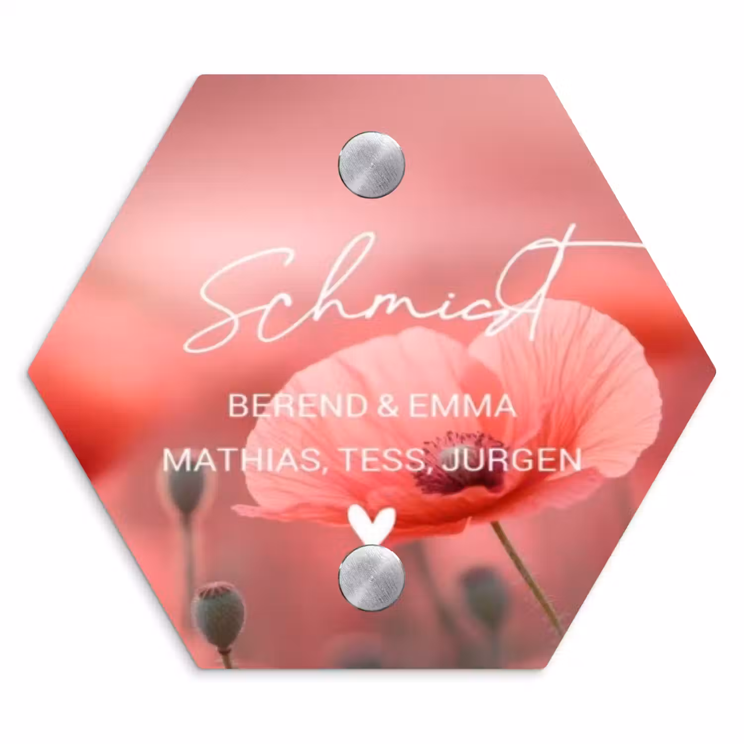 Klaproos - Sierlijk Naambord Hexagon klein -3d