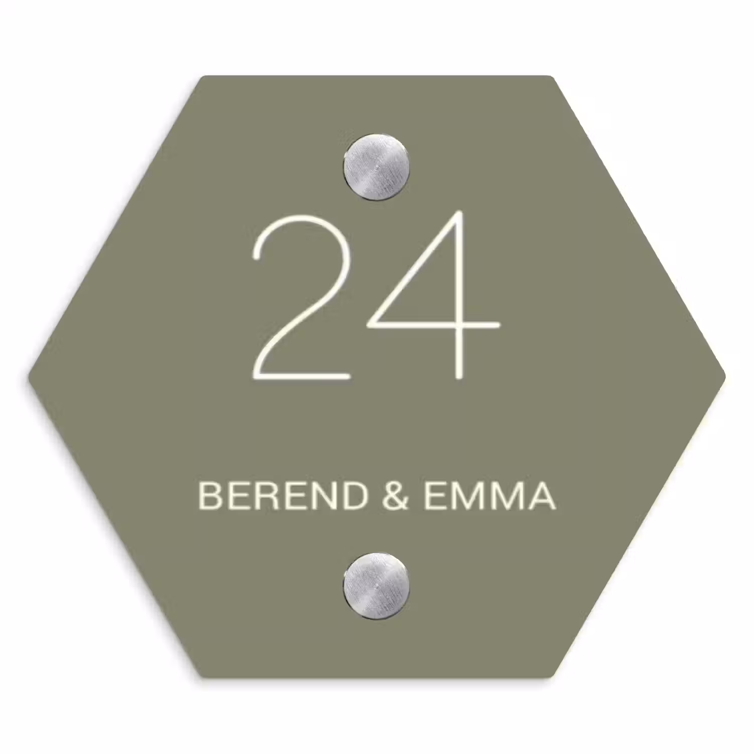 Olijfgroen - Klassiek Naambord Hexagon klein -3d