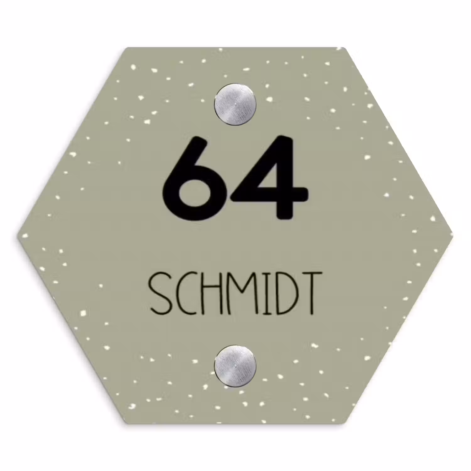 Olijfgroen met stippen - Modern Naambord Hexagon klein -3d