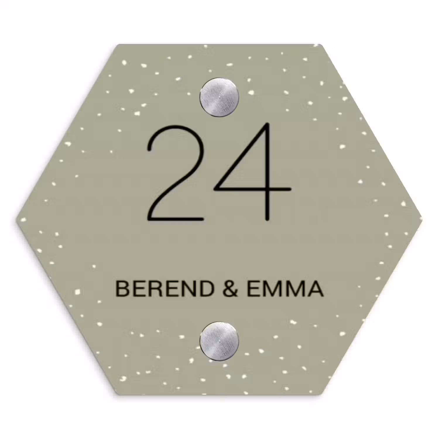 Olijfgroen met stippen - Klassiek Naambord Hexagon klein -3d