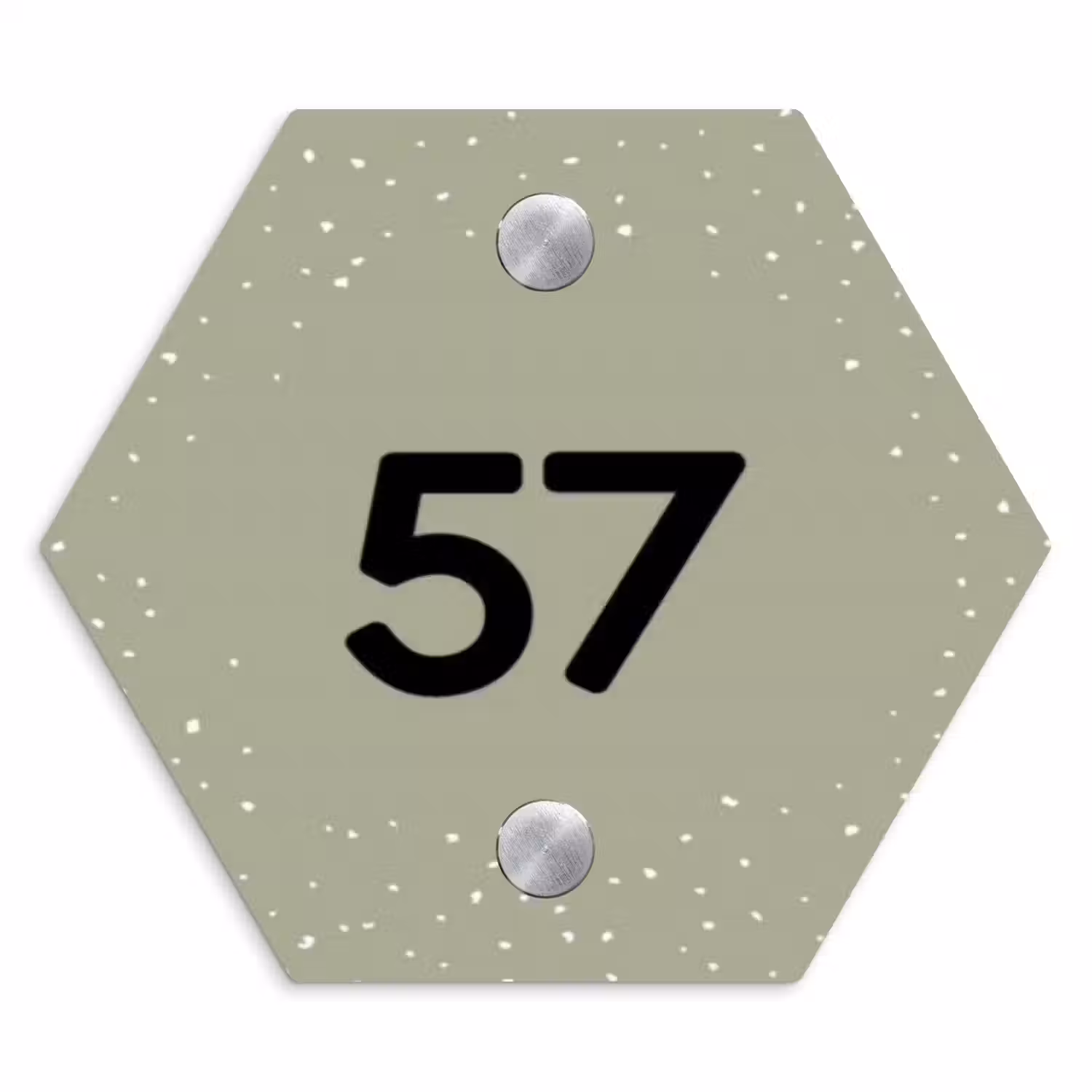 Olijfgroen met stippen - Traditioneel Naambord Hexagon klein -3d