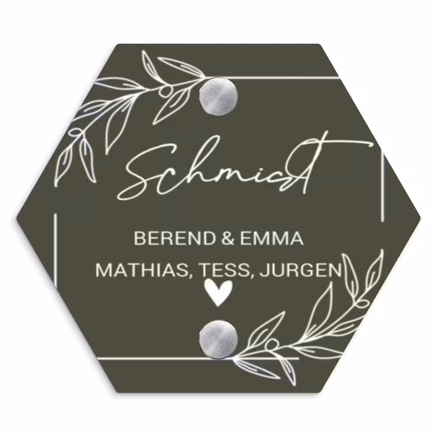 Olijfgroen - Sierlijk Naambord Hexagon klein -3d