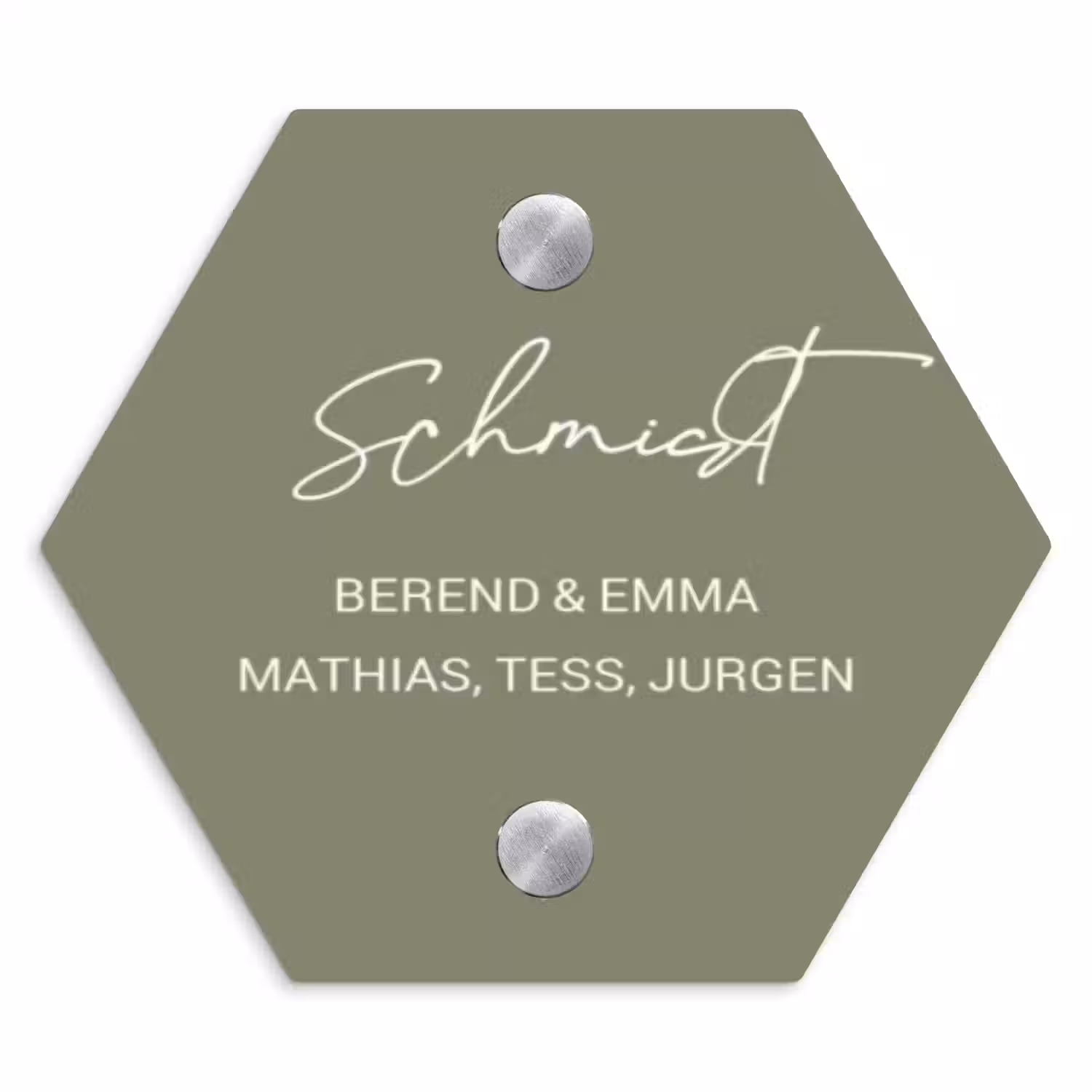 Olijfgroen - Sierlijk Naambord Hexagon klein -3d