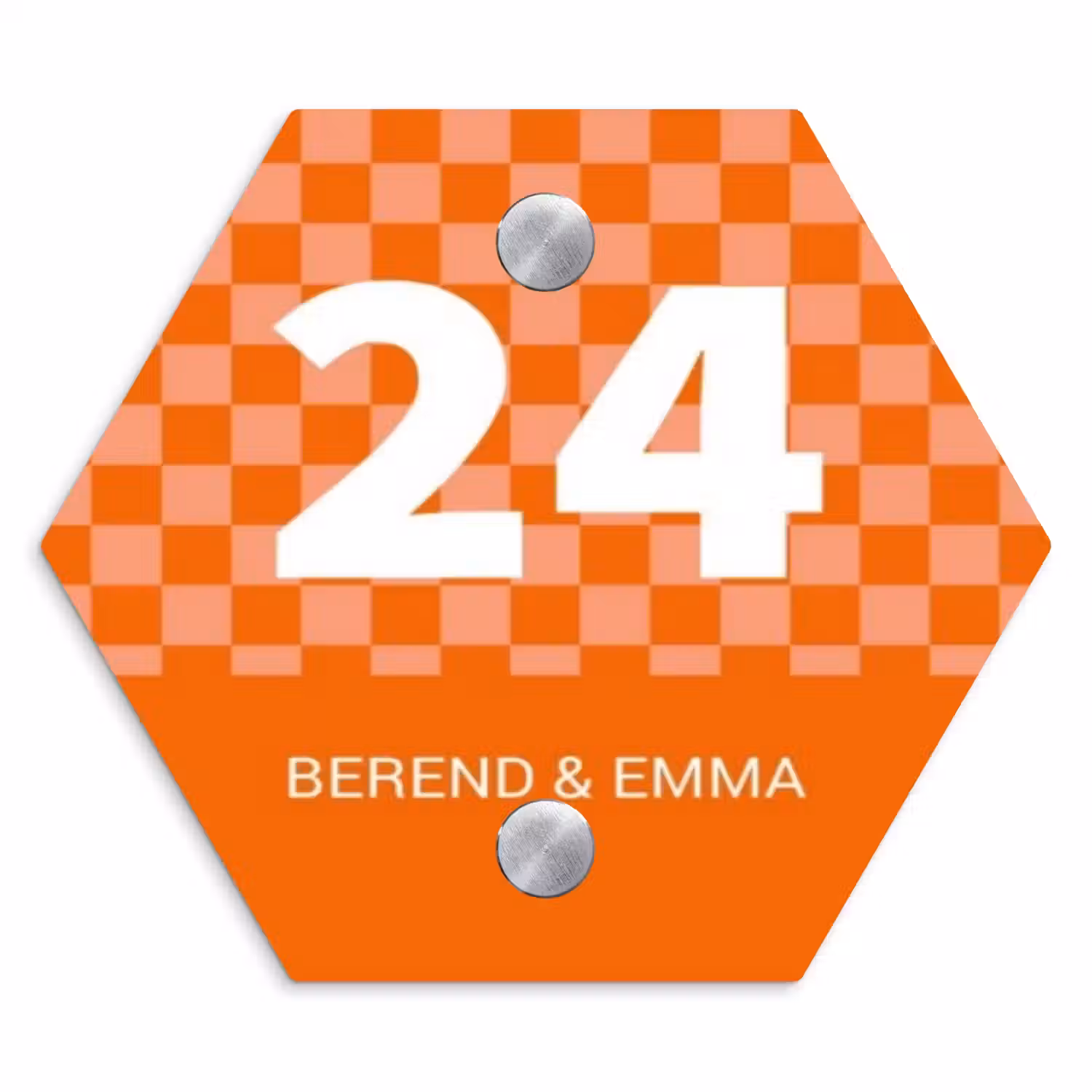 Oranje - Blokjes - Klassiek Naambord Hexagon klein -3d