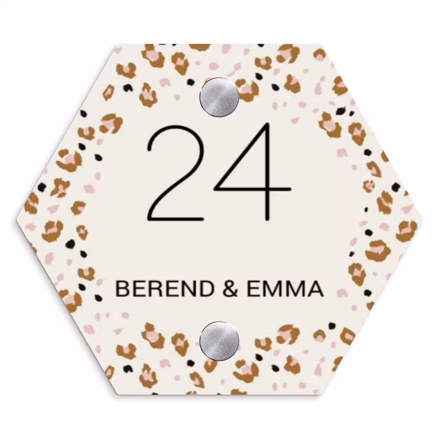 Panterprint rand - Klassiek Naambord Hexagon klein -3d