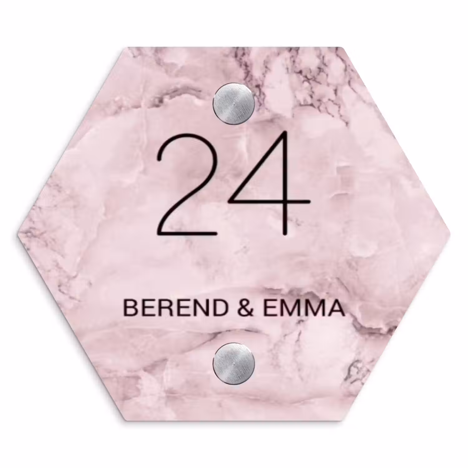 Roze marmer - Klassiek Naambord Hexagon klein -3d