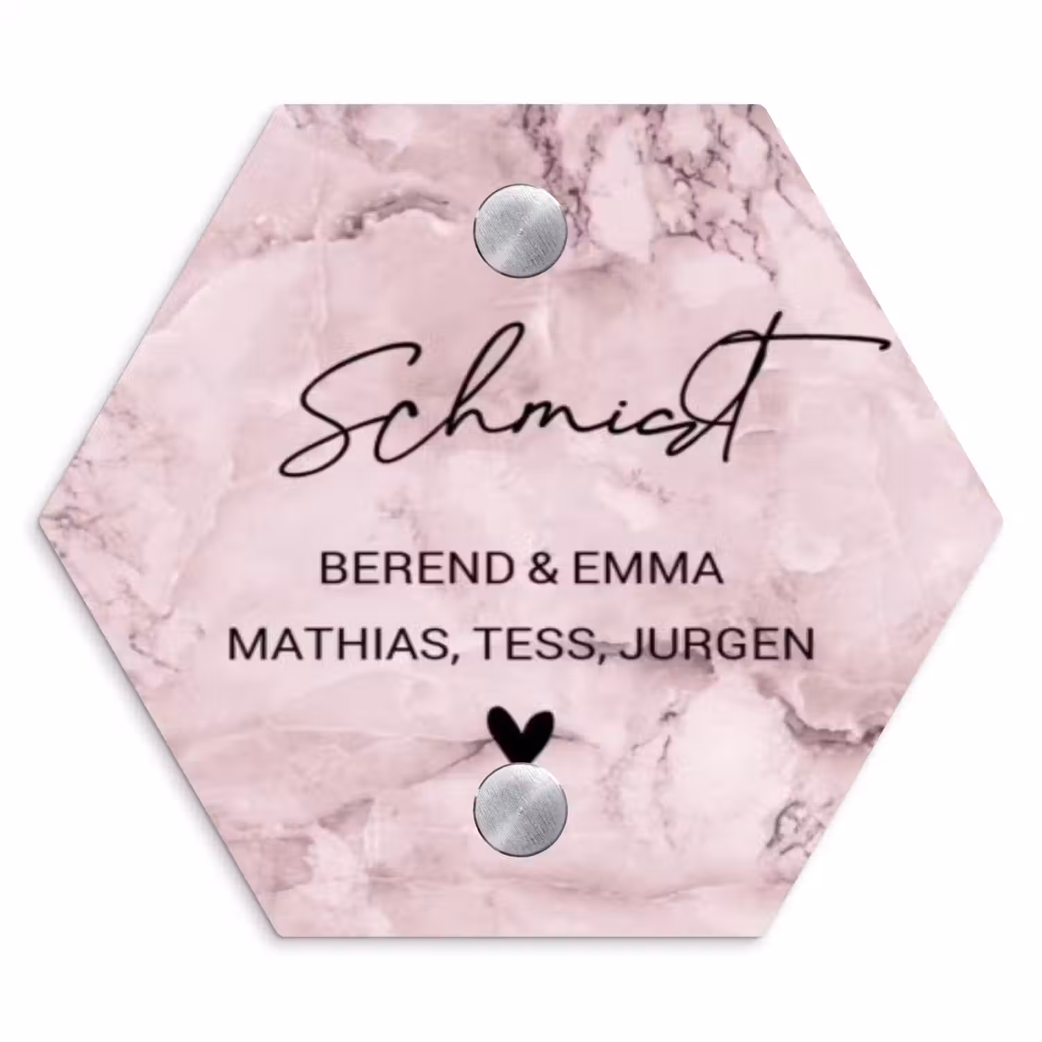 Roze marmer - Sierlijk Naambord Hexagon klein -3d