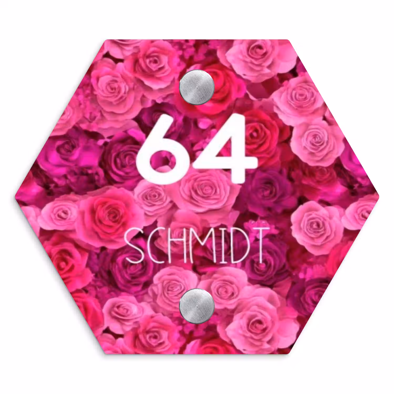 Roze rozen - Modern Naambord Hexagon klein -3d