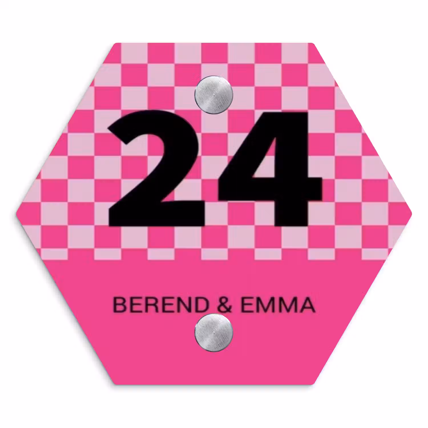 Roze - Blokjes - Klassiek Naambord Hexagon klein -3d