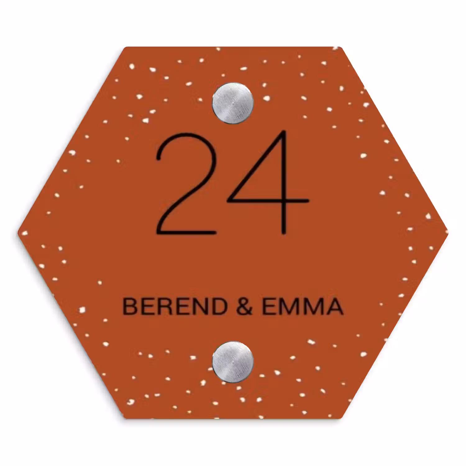 Roestbruin met stippen - Klassiek Naambord Hexagon klein -3d