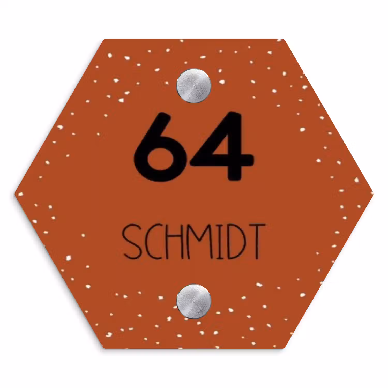 Roestbruin met stippen - Modern Naambord Hexagon klein -3d