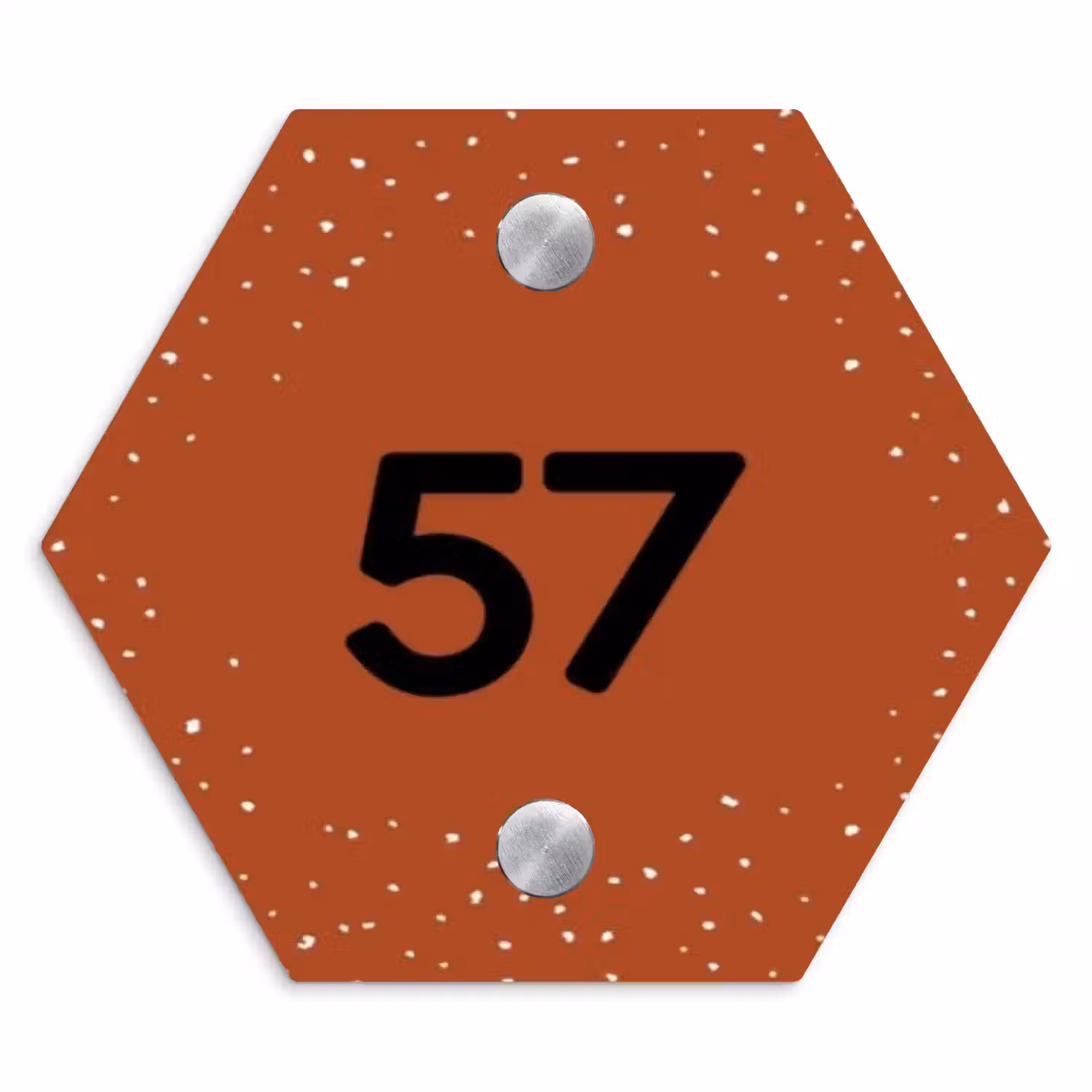 Roestbruin met stippen - Traditioneel Naambord Hexagon klein -3d