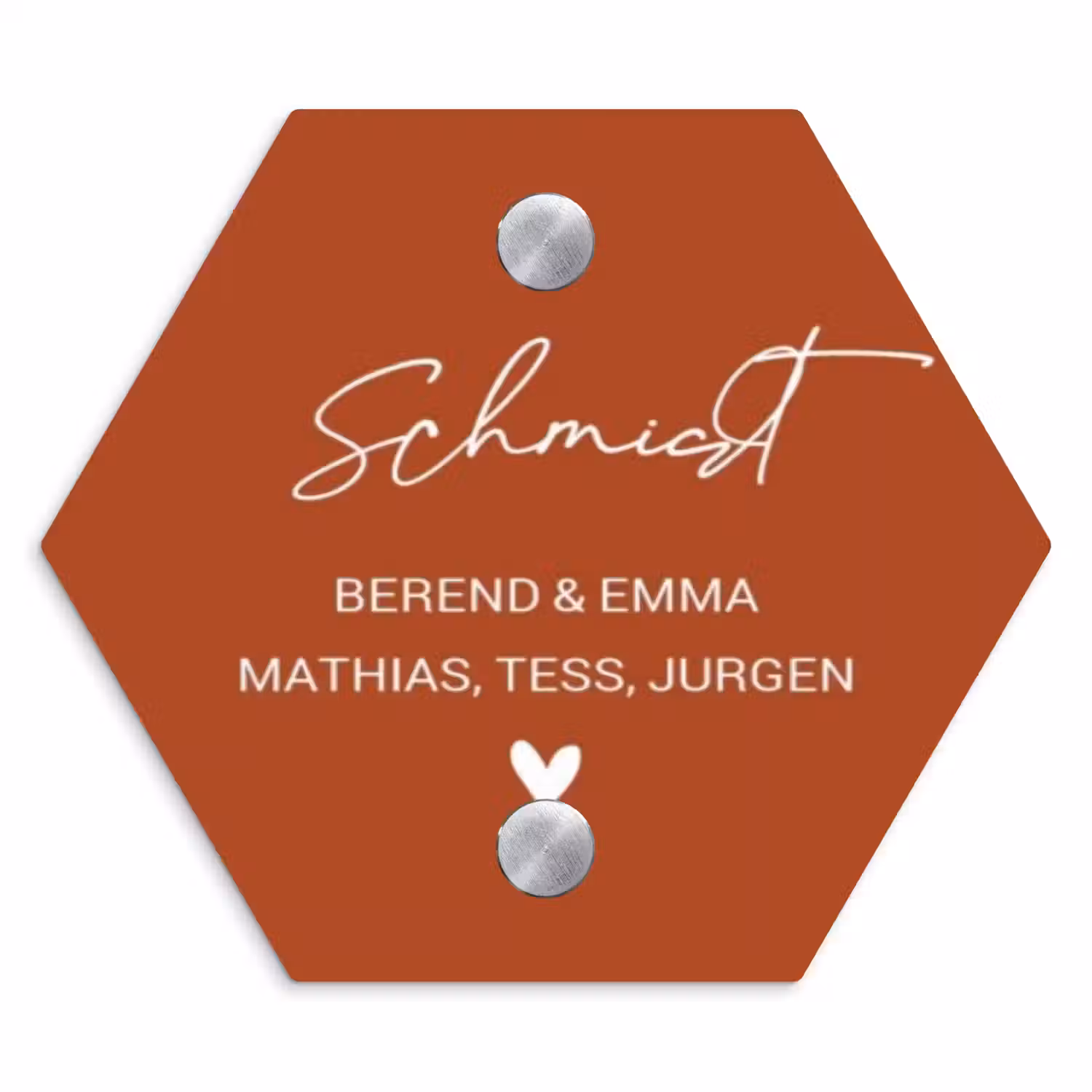 Roestbruin - Sierlijk Naambord Hexagon klein -3d