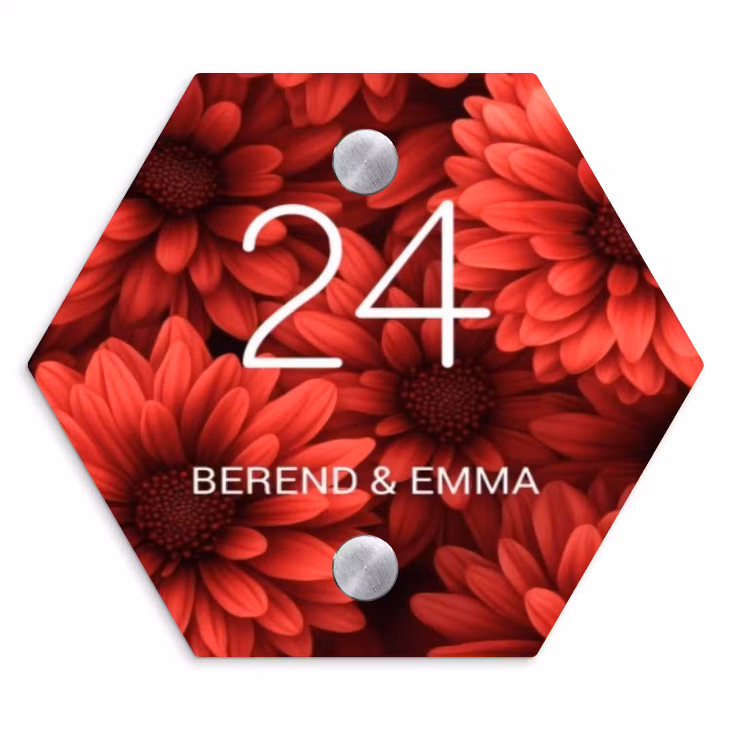 Rode bloemen - Klassiek Naambord Hexagon klein -3d