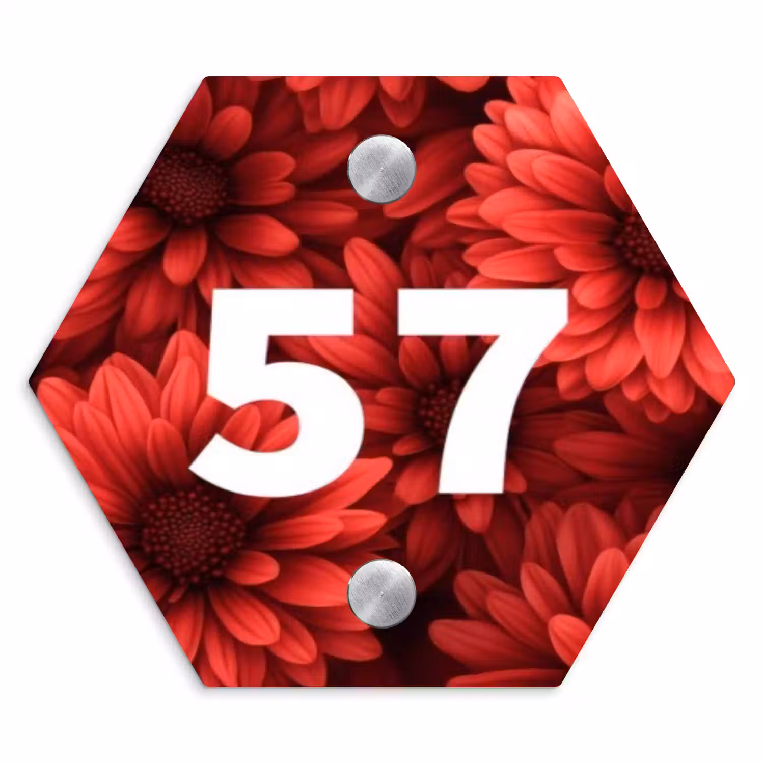 Rode bloemen - Traditioneel Naambord Hexagon klein -3d