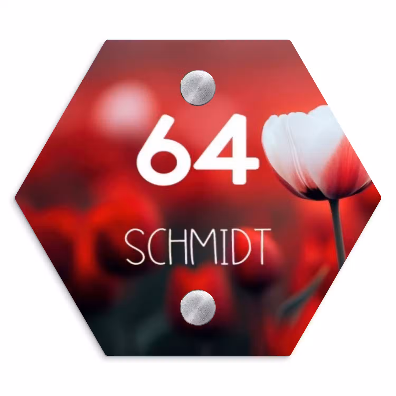 Rode tulpen - Modern Naambord Hexagon klein -3d