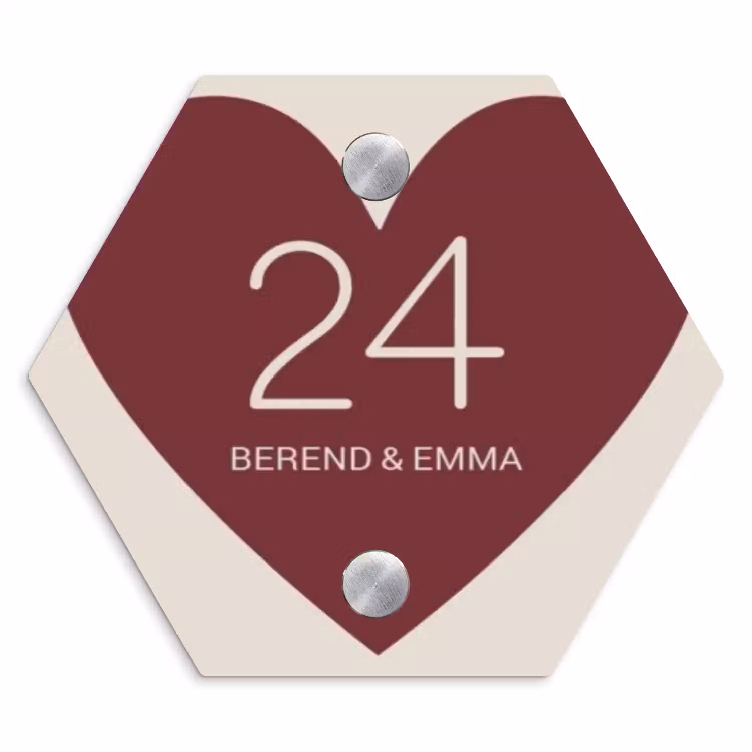 Rood hart - Klassiek Naambord Hexagon klein -3d