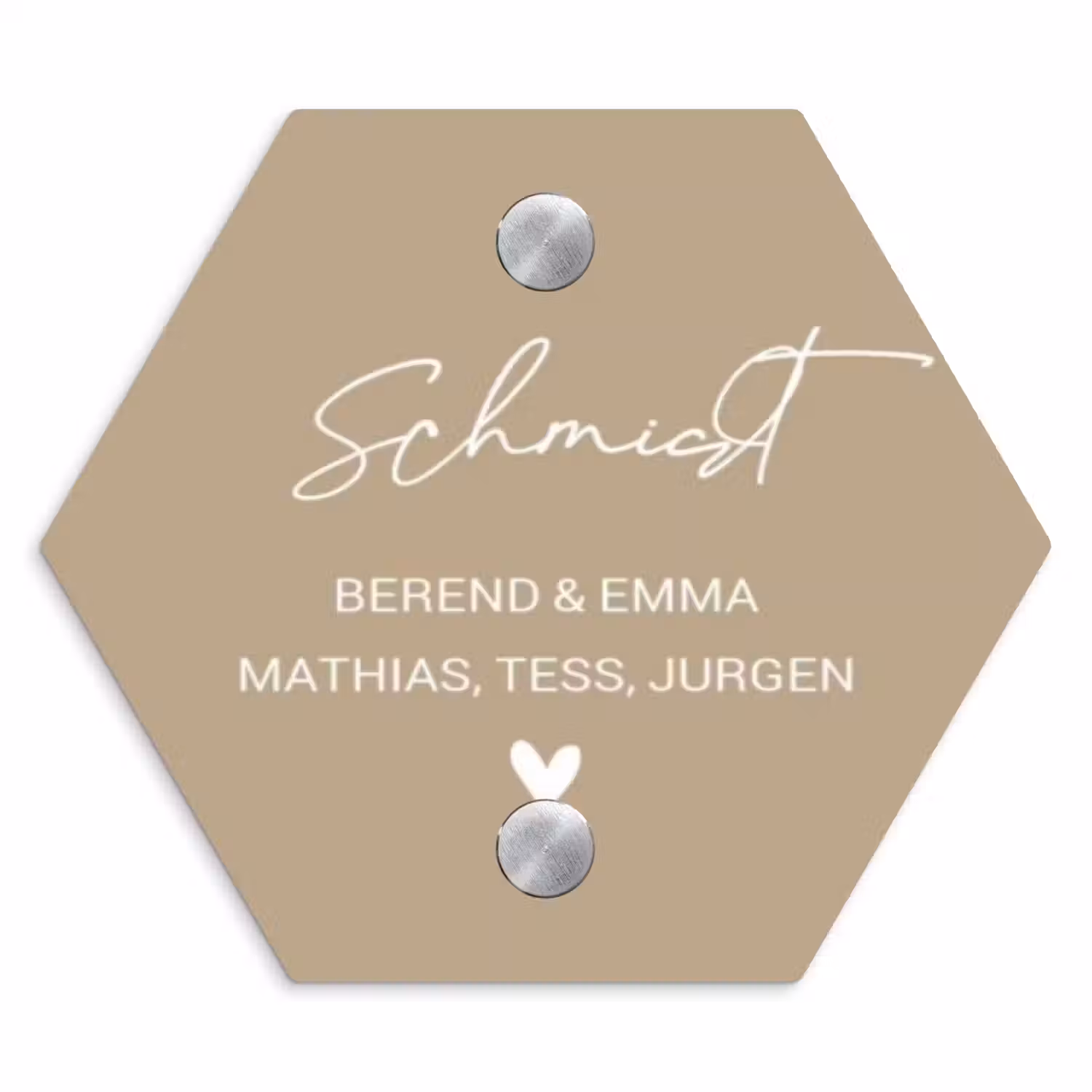 Zandkleur - Sierlijk Naambord Hexagon klein -3d