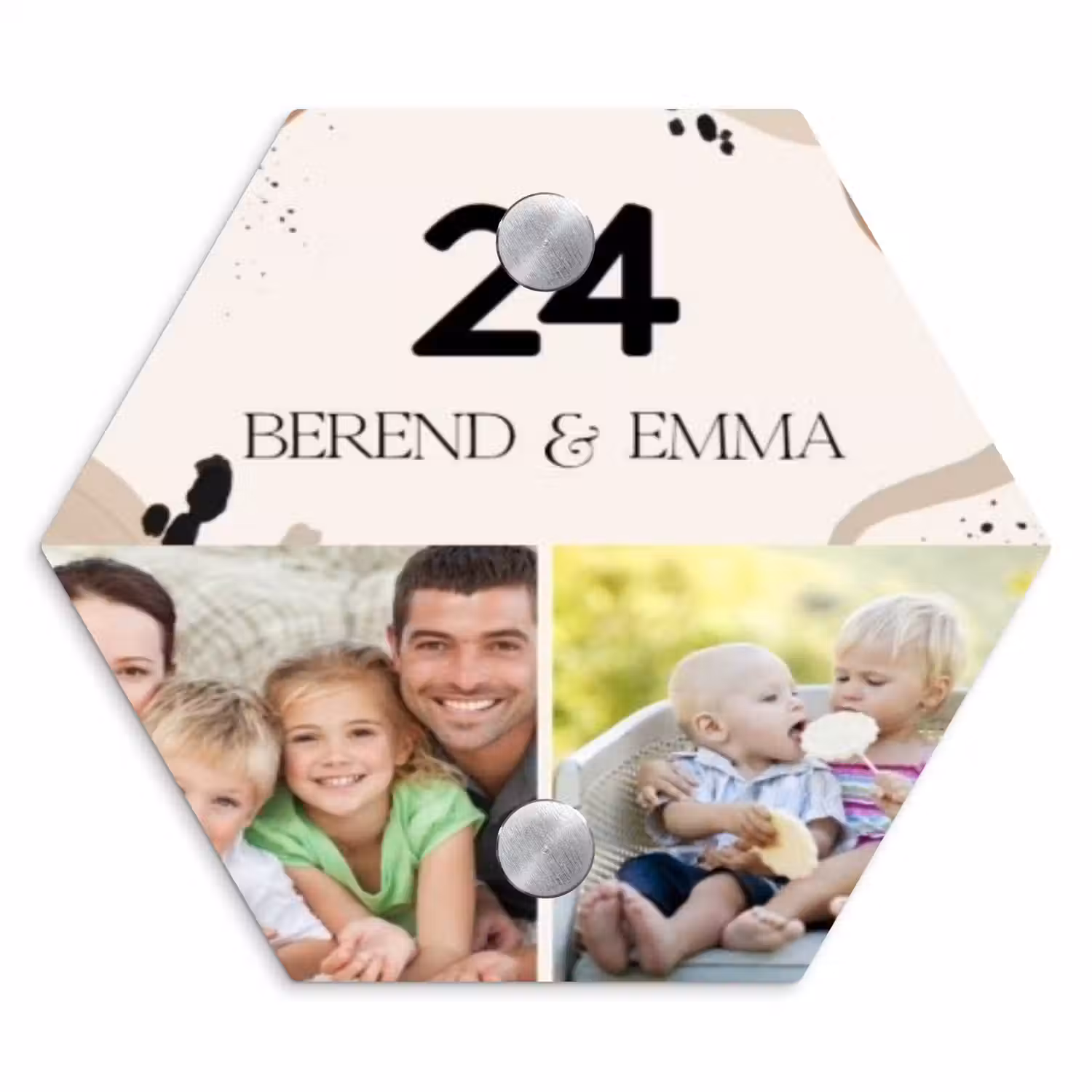 Zachte tinten met foto's - Klassiek Naambord Hexagon klein -3d