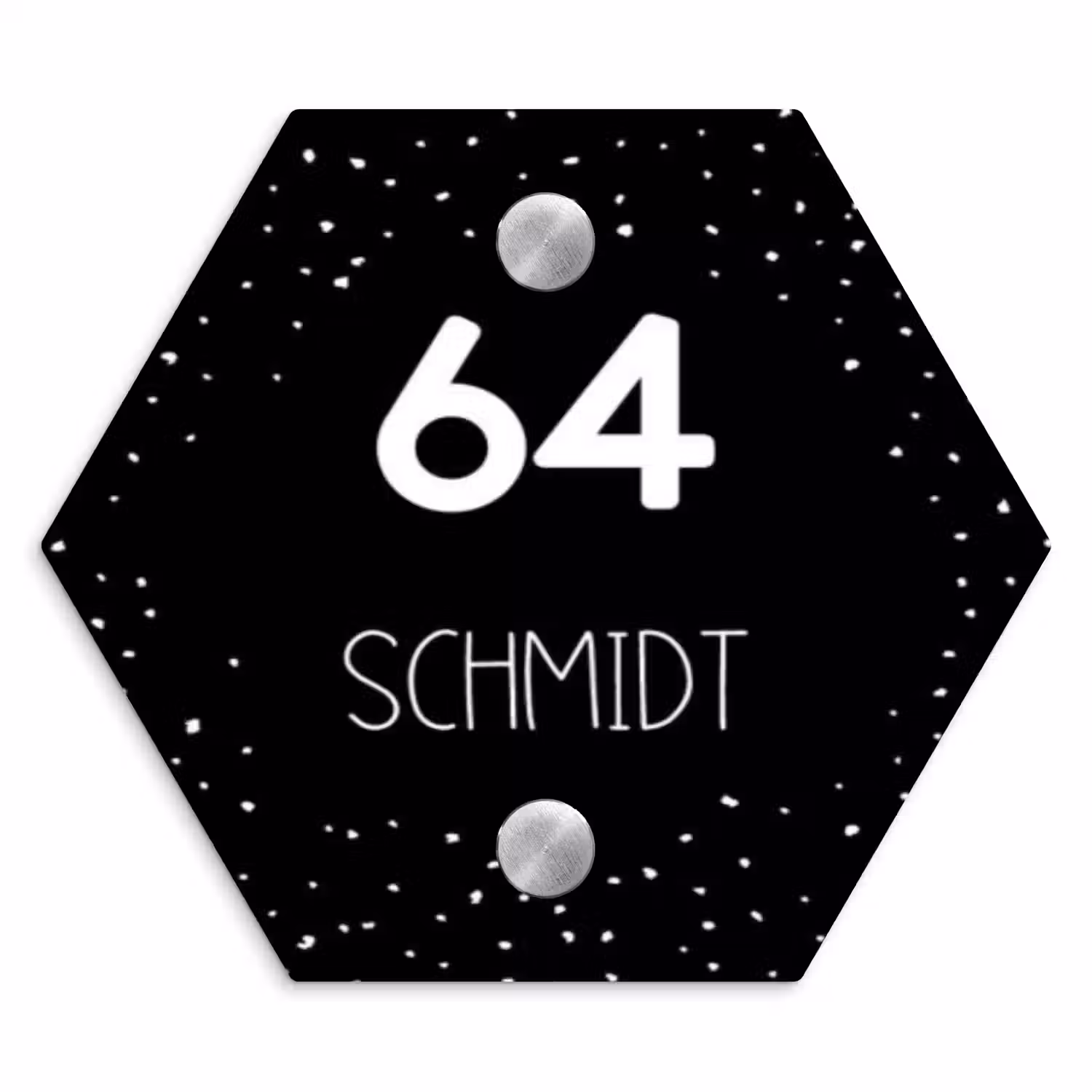 Zwart met stippen - Modern Naambord Hexagon klein -3d
