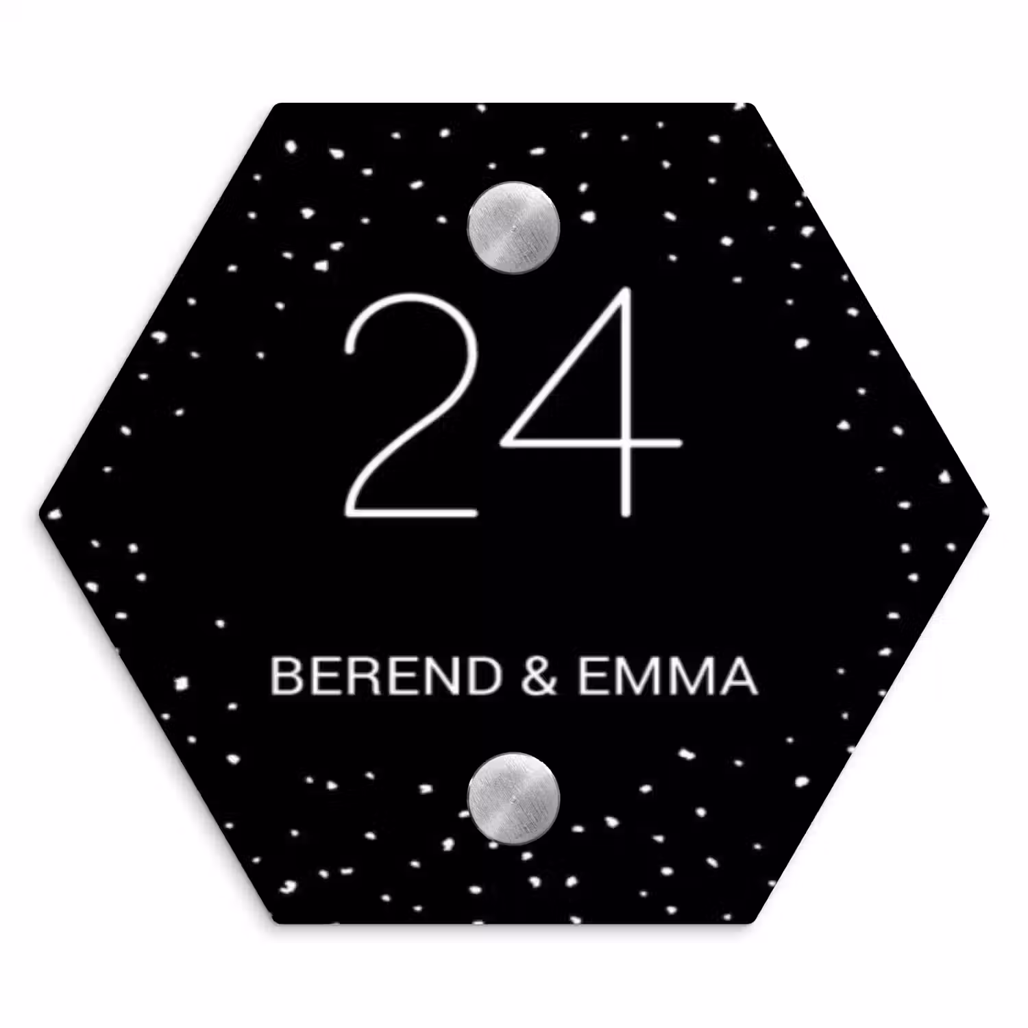 Zwart met stippen - Klassiek Naambord Hexagon klein -3d