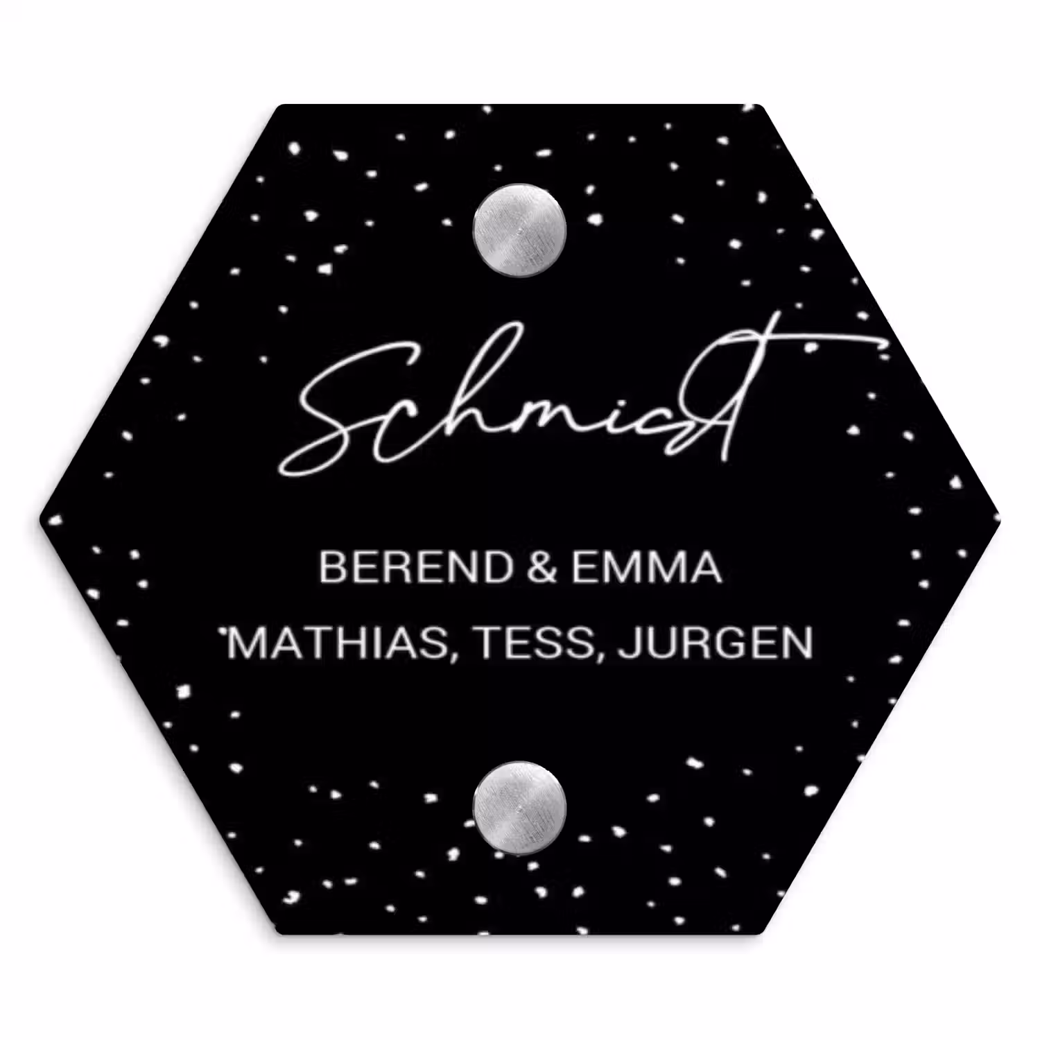 Zwart met stippen - Sierlijk Naambord Hexagon klein -3d