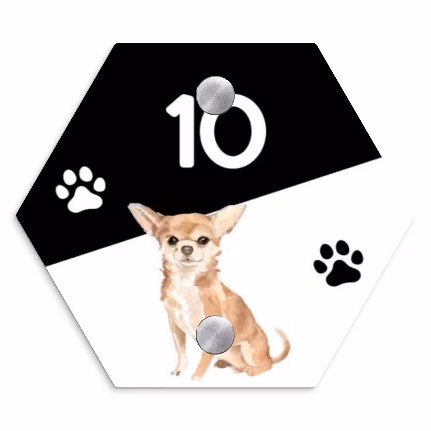 Zwart wit - Huisdier - Chihuahua Naambord Hexagon klein -3d
