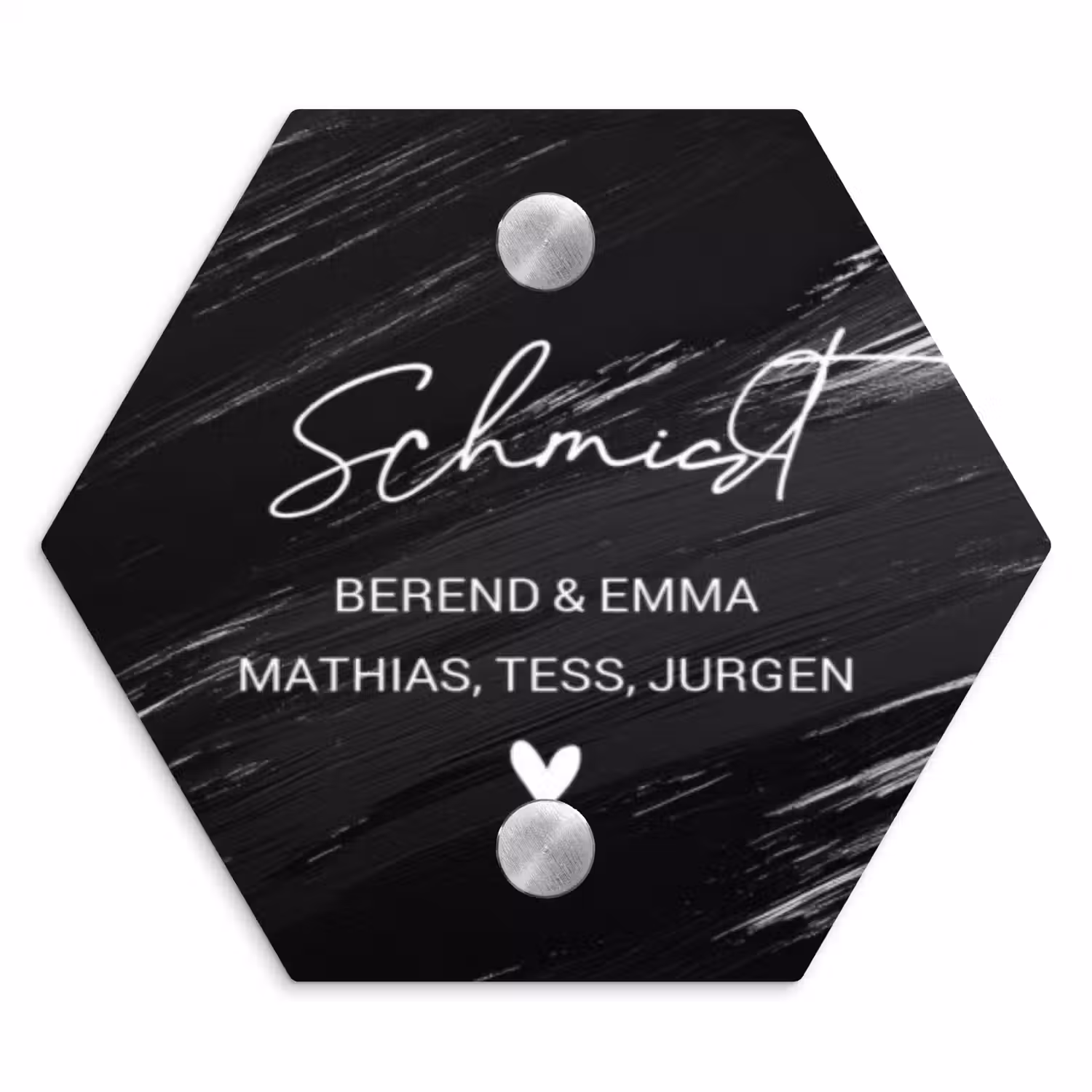 Zwart verftextuur - Sierlijk Naambord Hexagon klein -3d