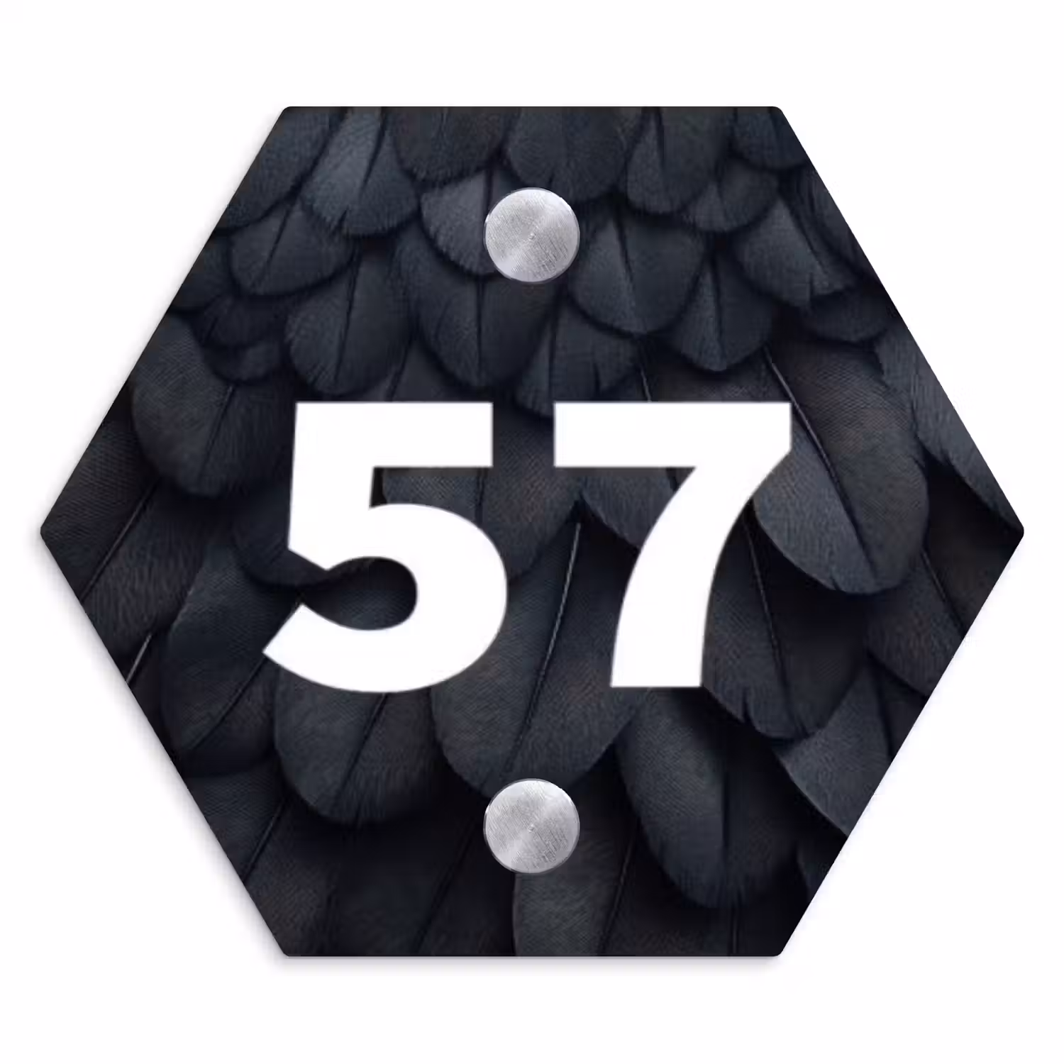 Zwarte veren - Traditioneel Naambord Hexagon klein -3d