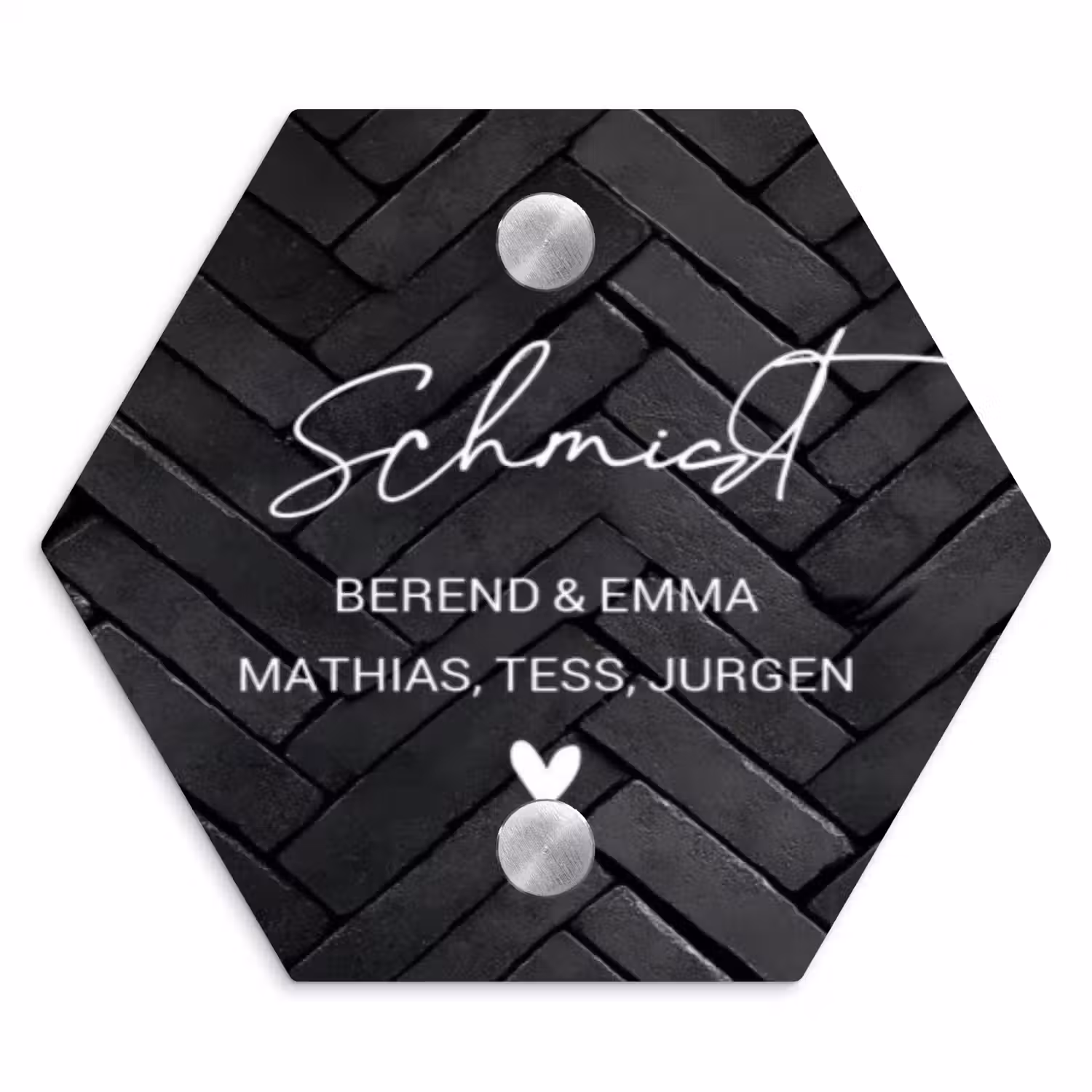 Zwarte tegels - Sierlijk Naambord Hexagon klein -3d