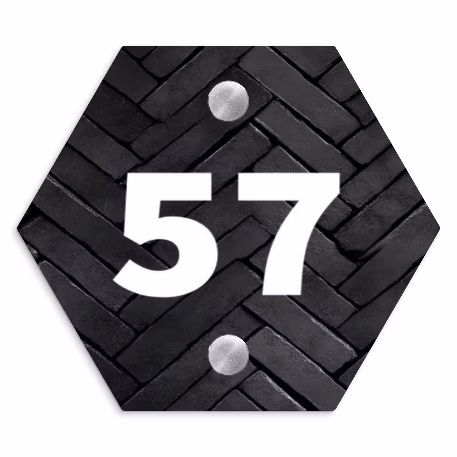 Zwarte tegels - Traditioneel Naambord Hexagon klein -3d