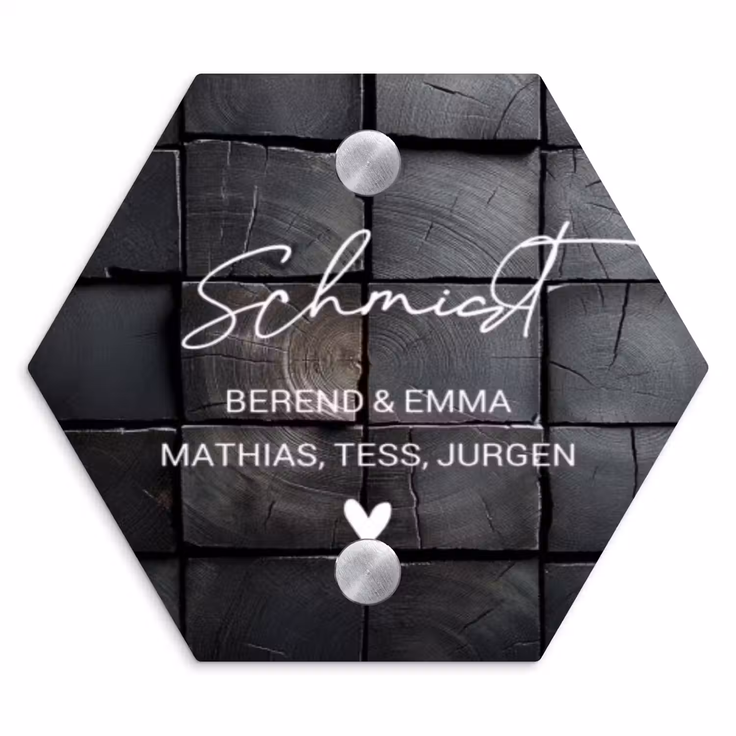 Zwarte houtblokken - Sierlijk Naambord Hexagon klein -3d