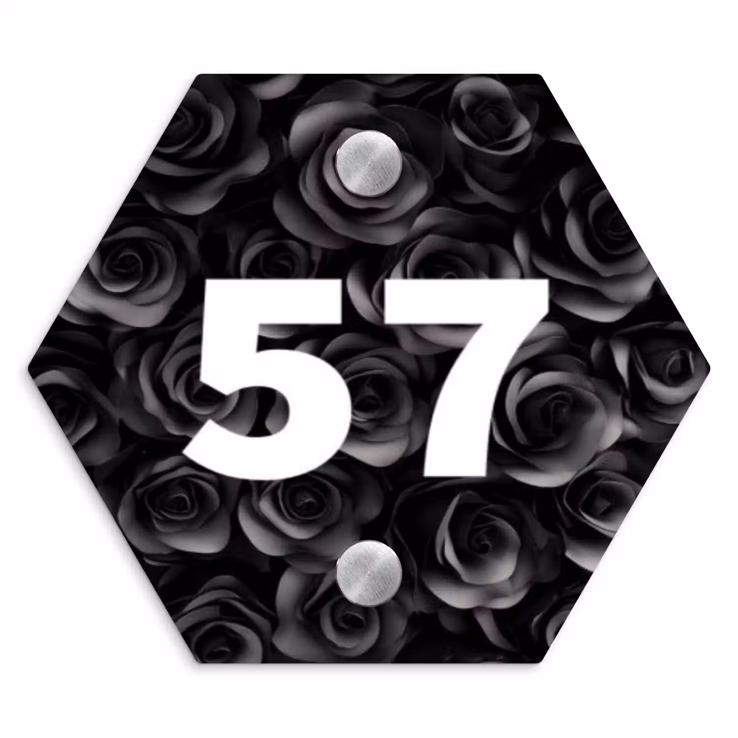 Zwarte rozen - Traditioneel Naambord Hexagon klein -3d