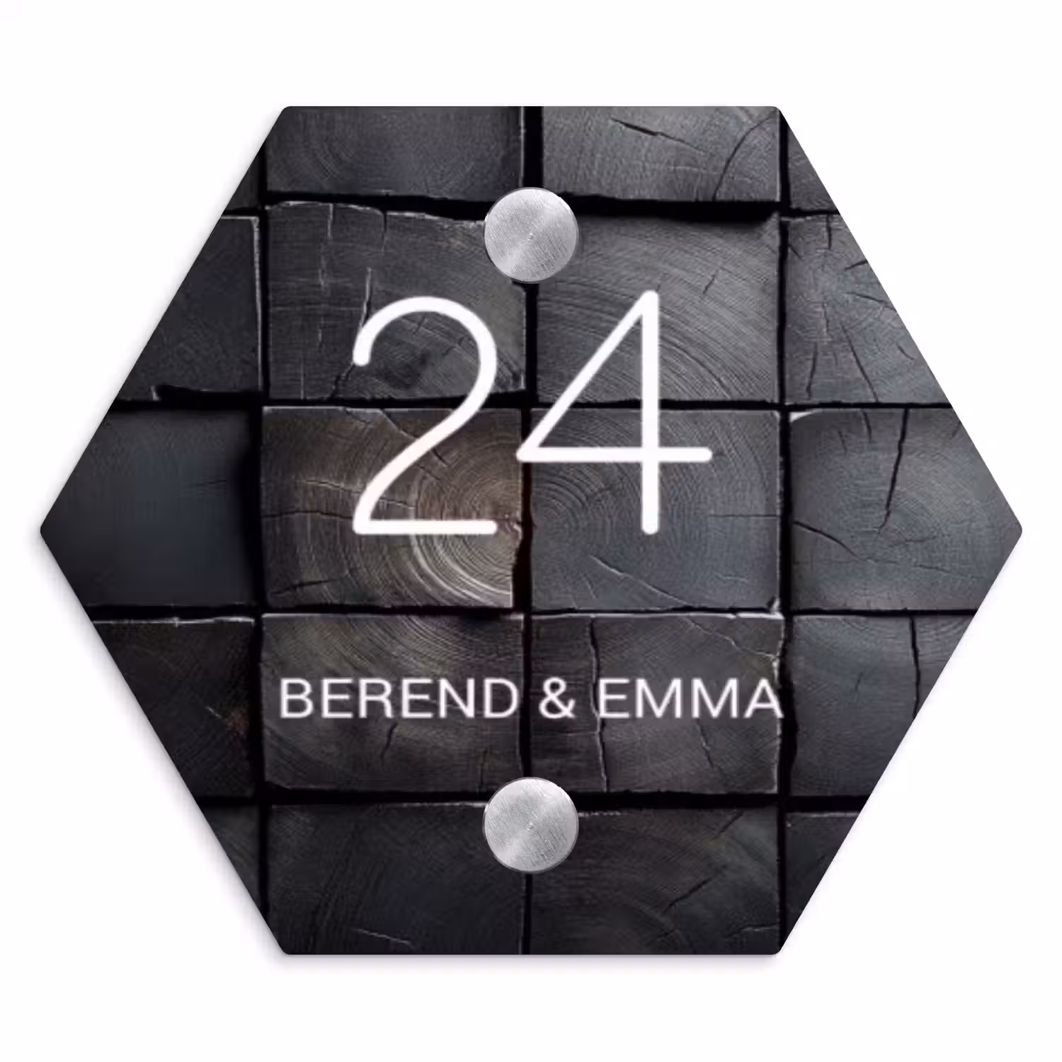 Zwarte houtblokken - Klassiek Naambord Hexagon klein -3d