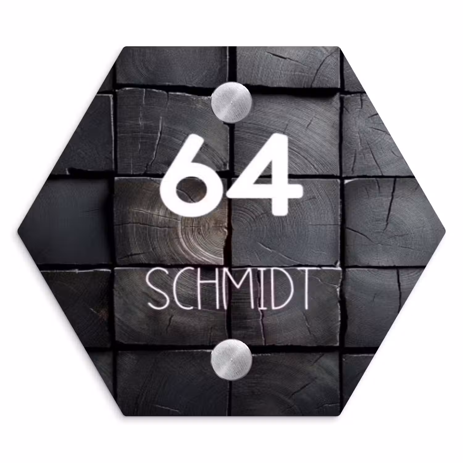 Zwarte houtblokken - Modern Naambord Hexagon klein -3d