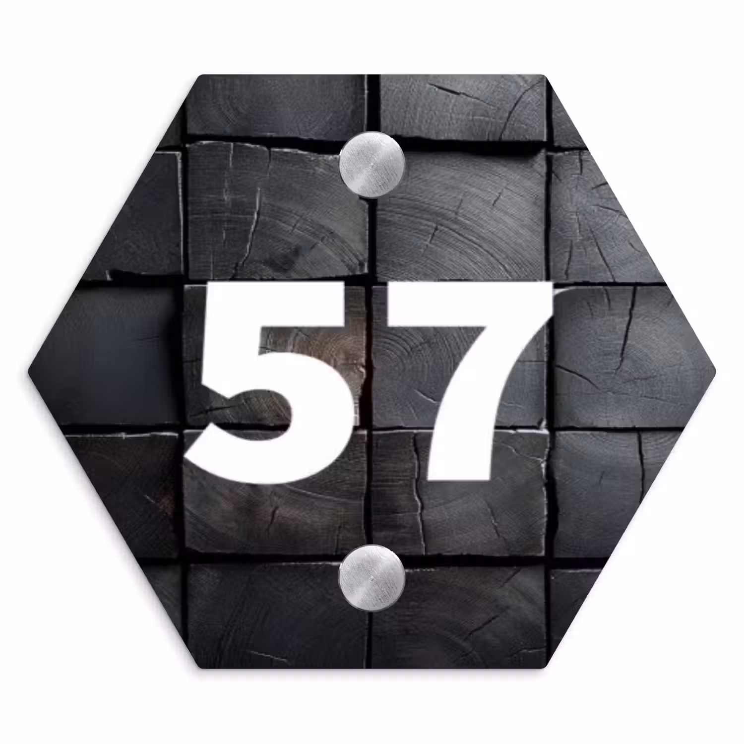 Zwarte houtblokken - Traditioneel Naambord Hexagon klein -3d