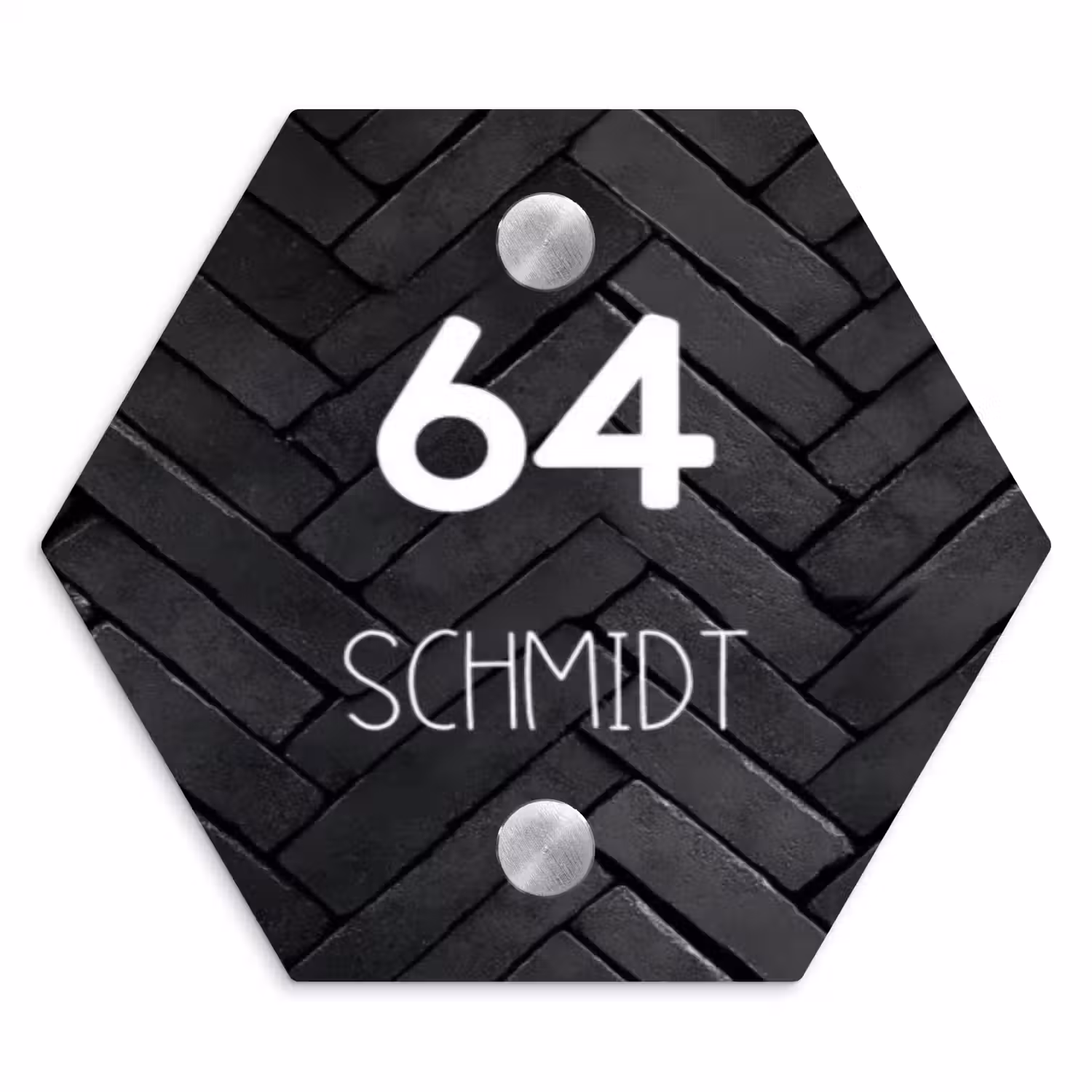 Zwarte stenen - Modern Naambord Hexagon klein -3d