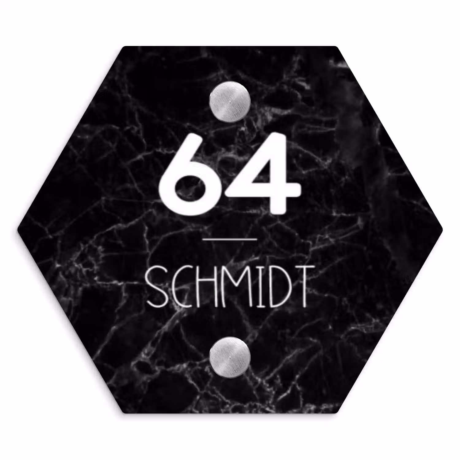 Zwarte marmer - Modern Naambord Hexagon klein -3d