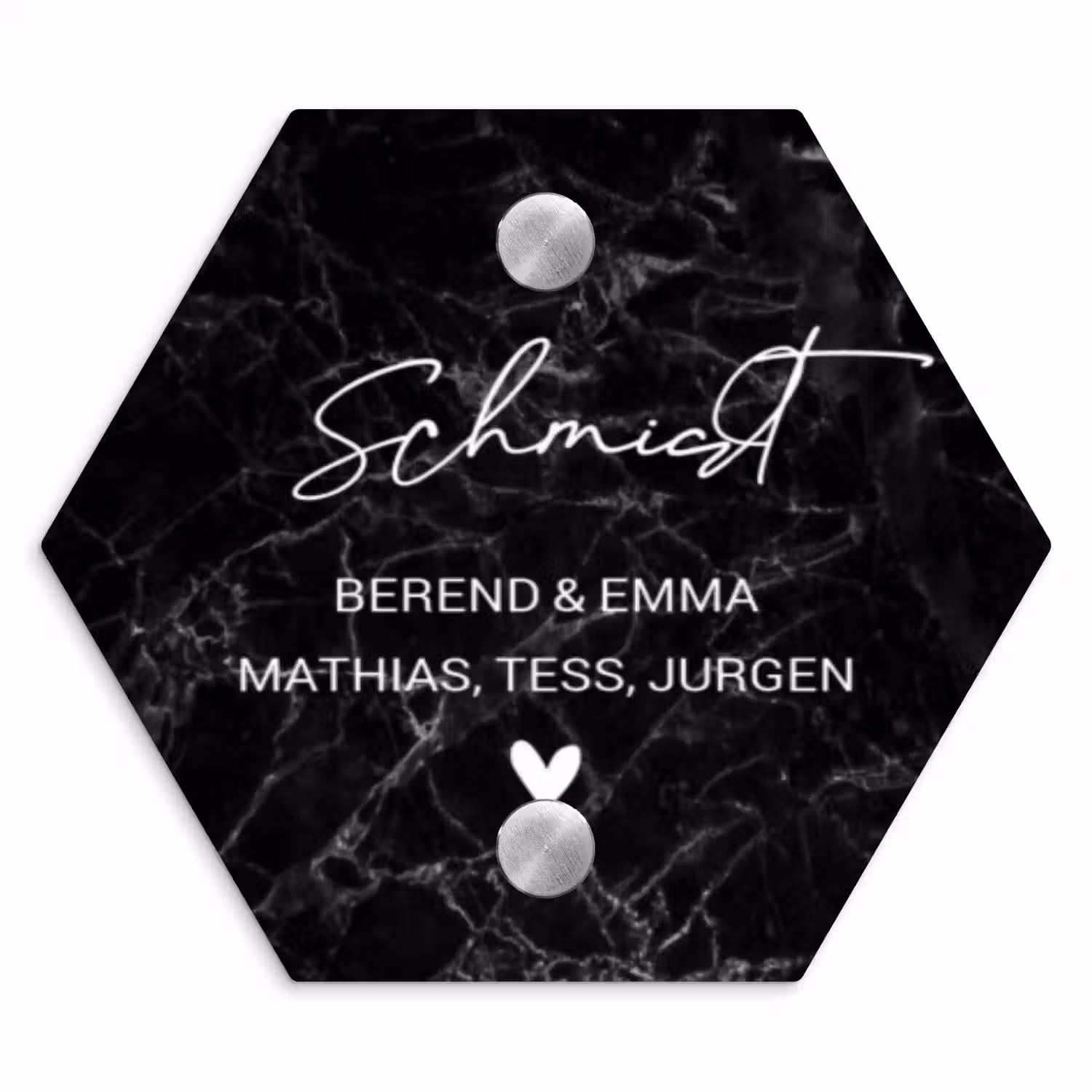 Zwarte marmer - Sierlijk Naambord Hexagon klein -3d