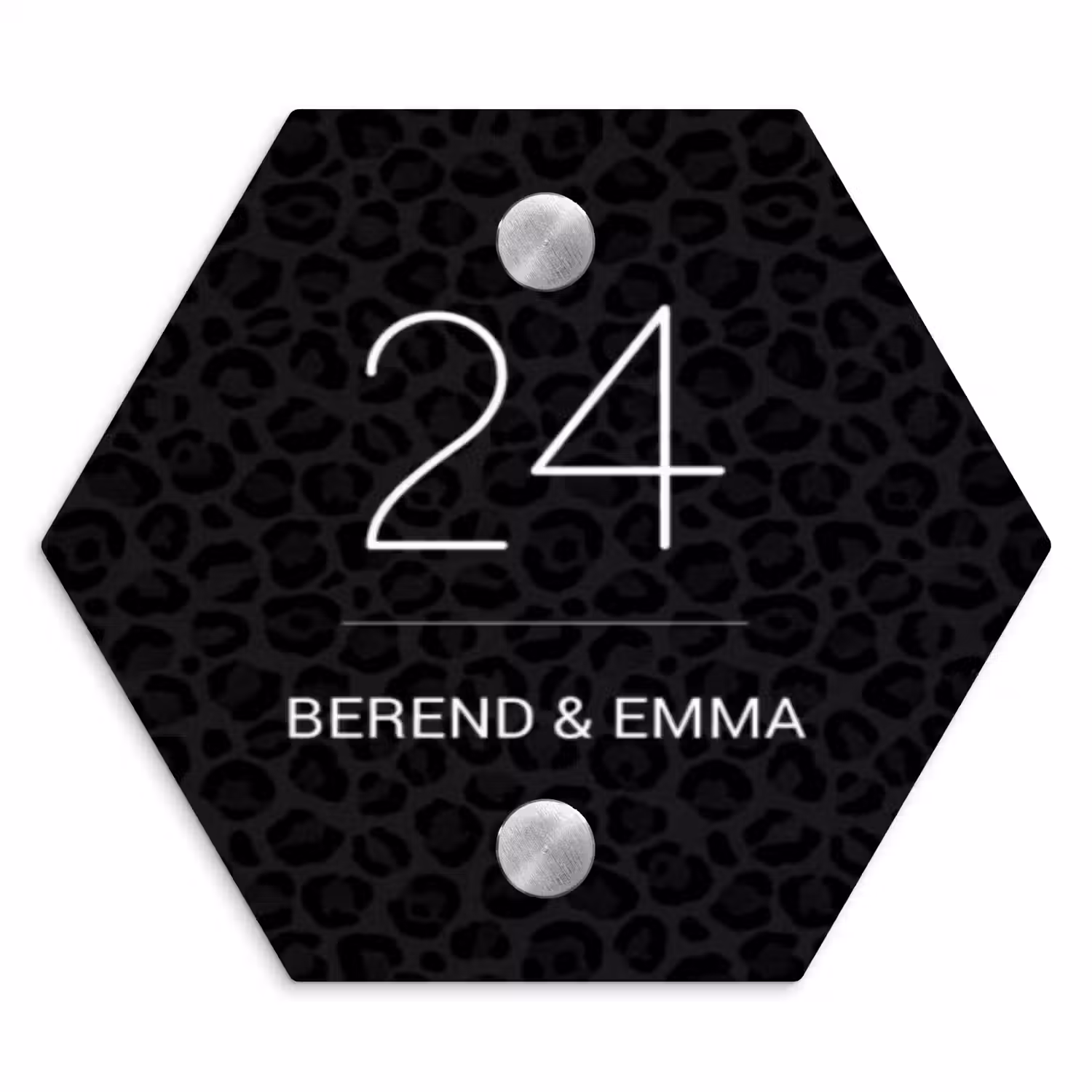 Zwart panterprint - Klassiek Naambord Hexagon klein -3d