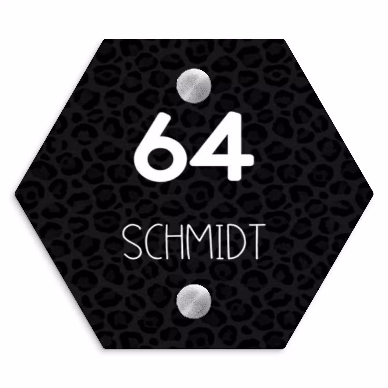 Zwart panterprint - Modern Naambord Hexagon klein -3d
