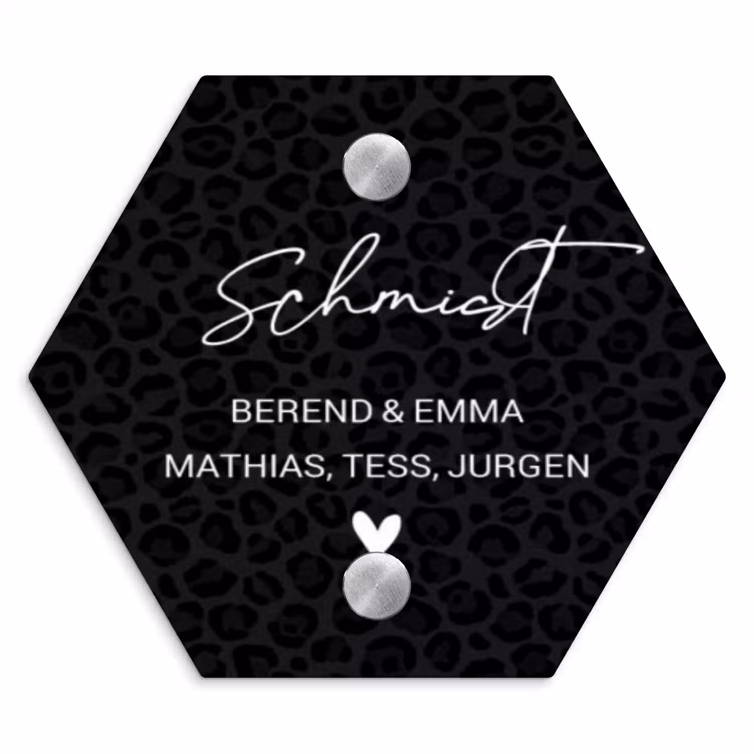 Zwart panterprint - Sierlijk Naambord Hexagon klein -3d