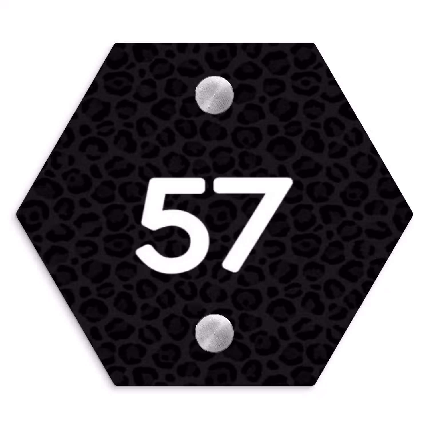 Zwart panterprint - Traditioneel Naambord Hexagon klein -3d