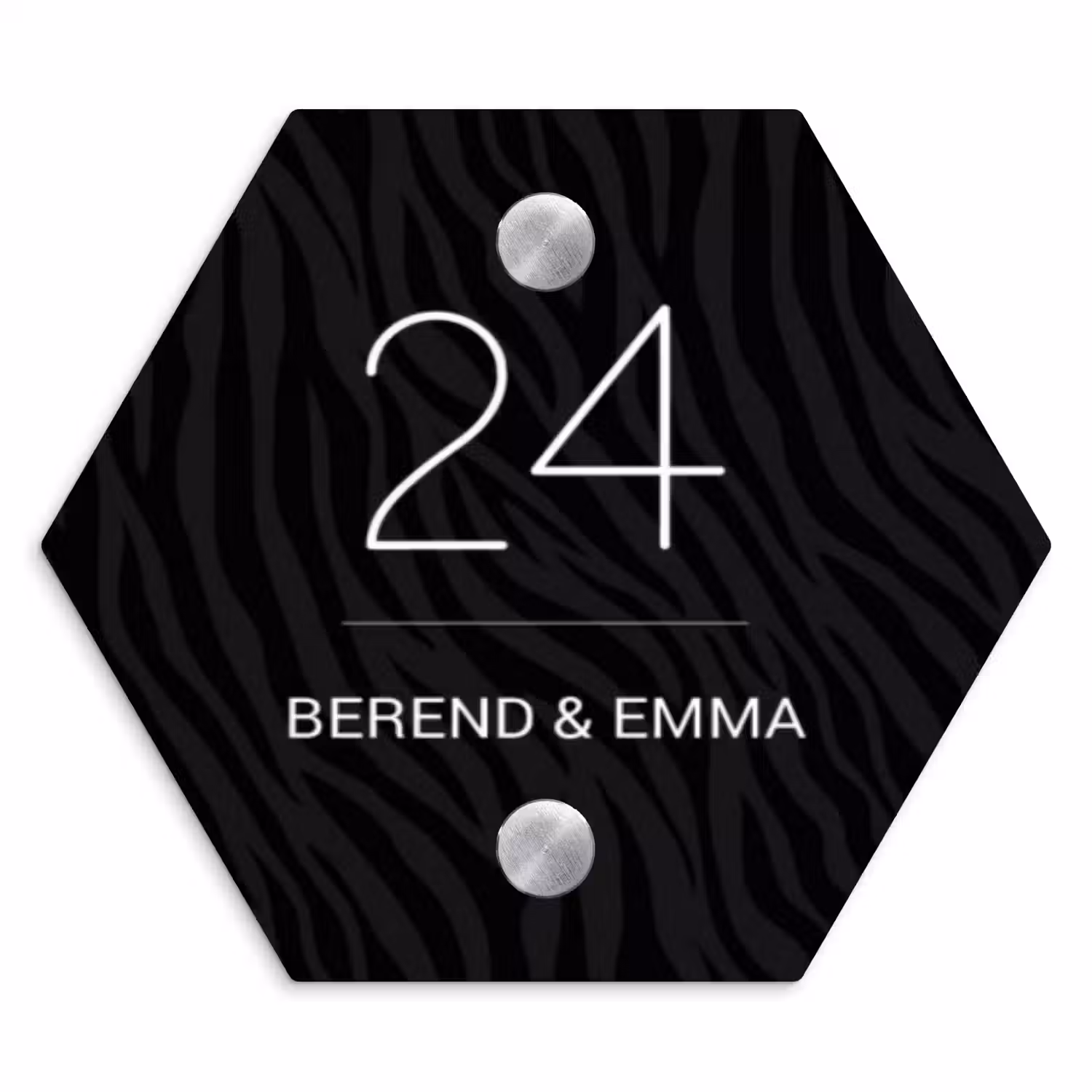 Zwart zebraprint - Klassiek Naambord Hexagon klein -3d