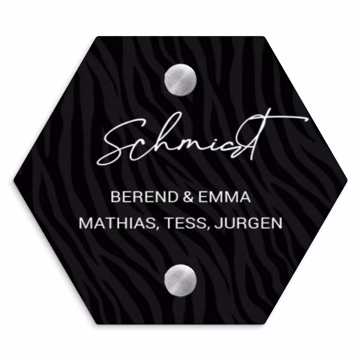 Zwart zebraprint - Sierlijk Naambord Hexagon klein -3d