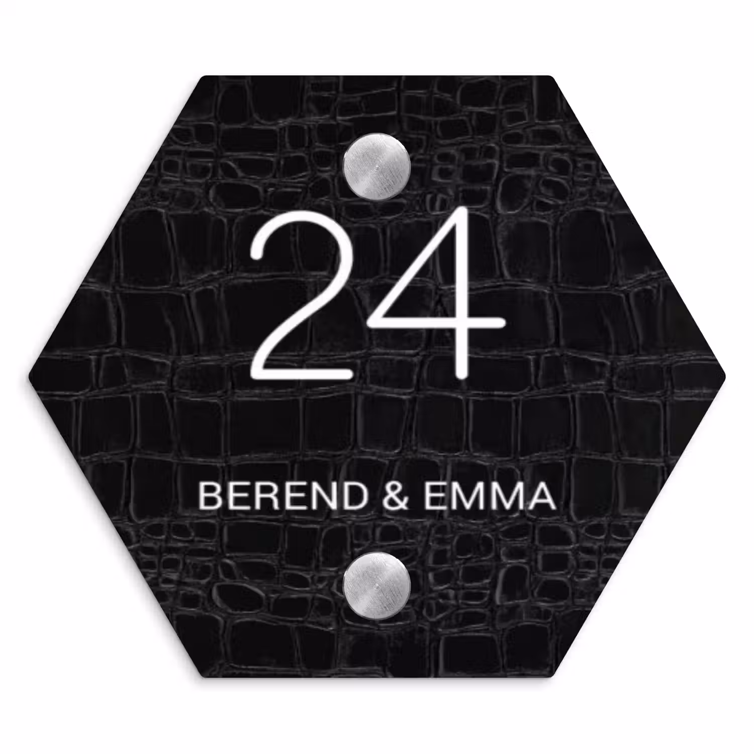Zwart krokodillenleertextuur - Klassiek Naambord Hexagon klein -3d
