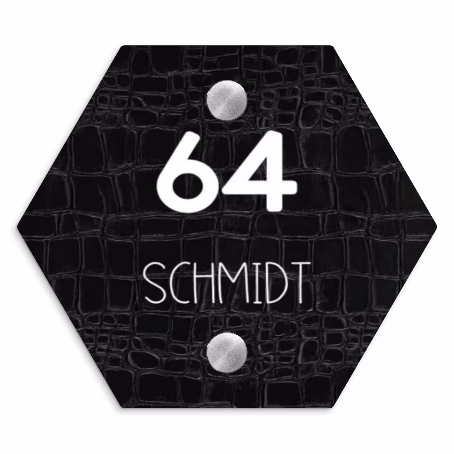 Zwart krokodillenleertextuur - Modern Naambord Hexagon klein -3d