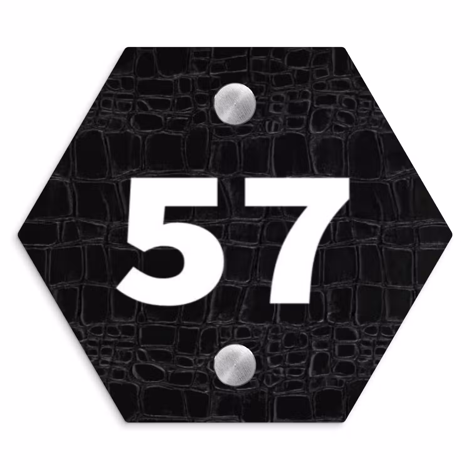Zwart krokodillenleertextuur - Traditioneel Naambord Hexagon klein -3d